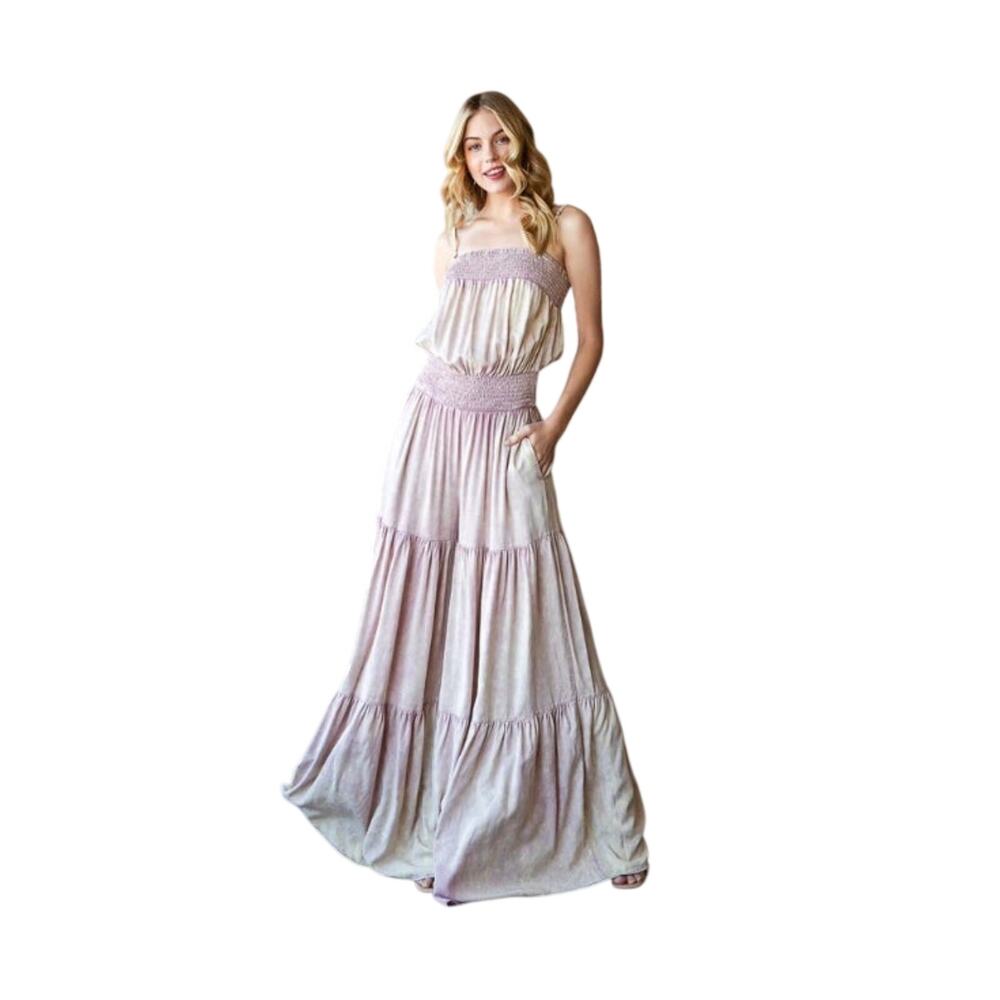 Oli & Hali Smocked Tiered Wide-Leg Jumpsuit Medium
